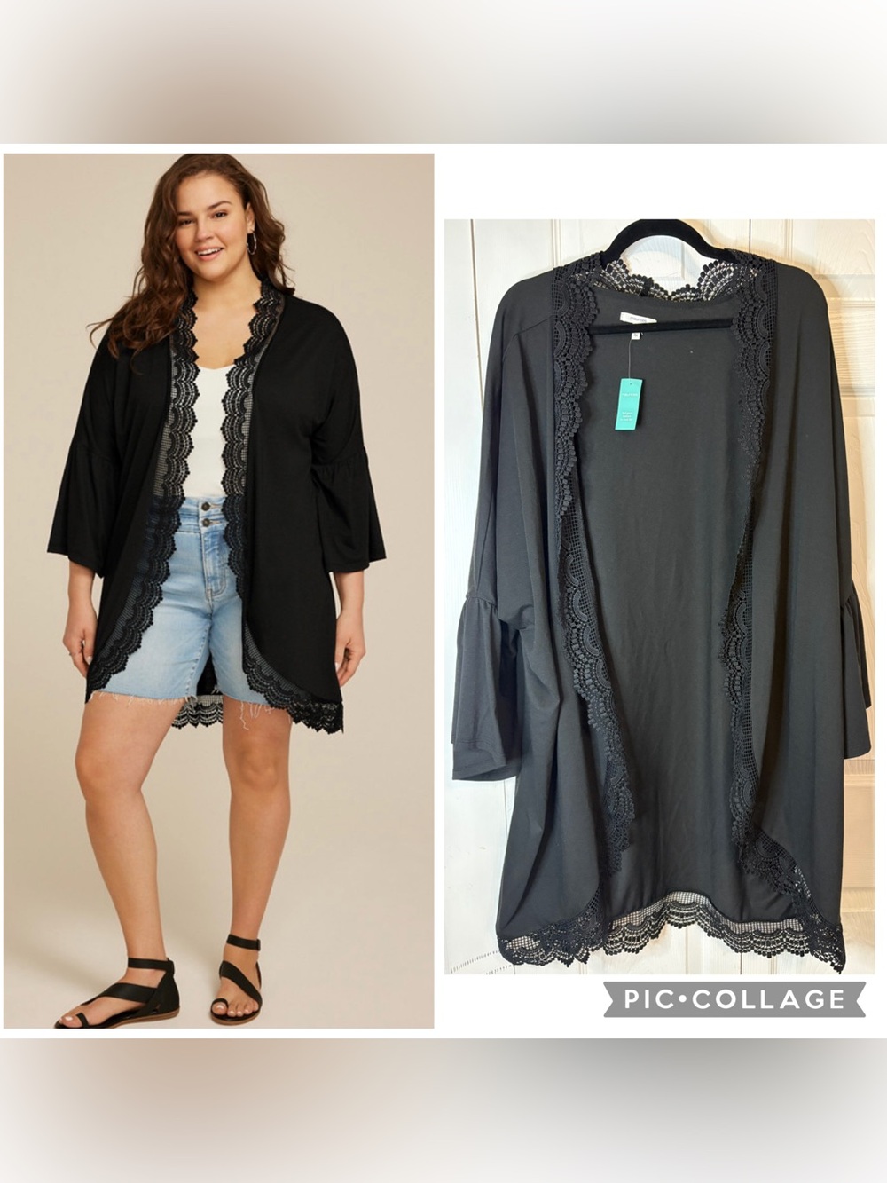 Black Crochet Lace-Trim Kimono Cardigan 4X Maurices NWT